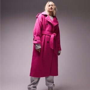 Topshop Pink Oversized Brushed Trench Coat